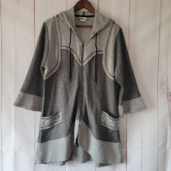 Distinct French Terry Hoodie Jacket, Women’s L, ¾ Length Bell Sleeves, Raw Edge - Picture 1 of 10